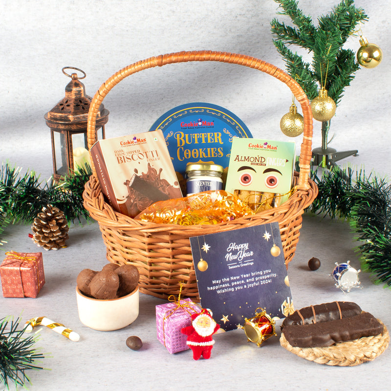 New Year Gift Basket with Danish Butter Cookies