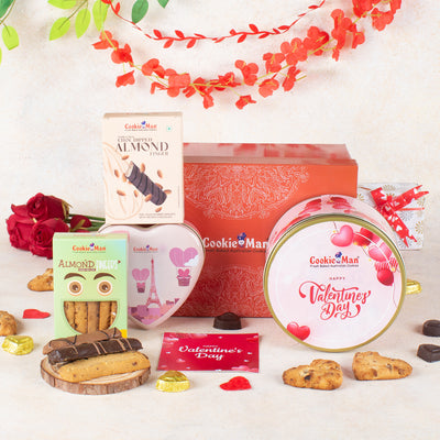 Valentine Hamper - Pink Heart Tin Cookies & Chocolate Treats