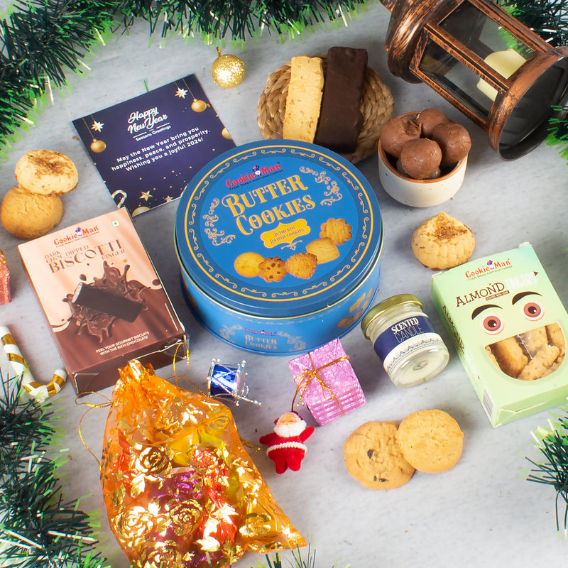 New Year Gift Basket with Danish Butter Cookies