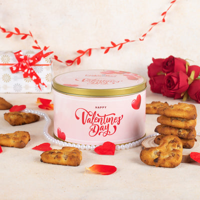 Valentines Heart Shaped Choco Chip Cookies Pink Tin 300g