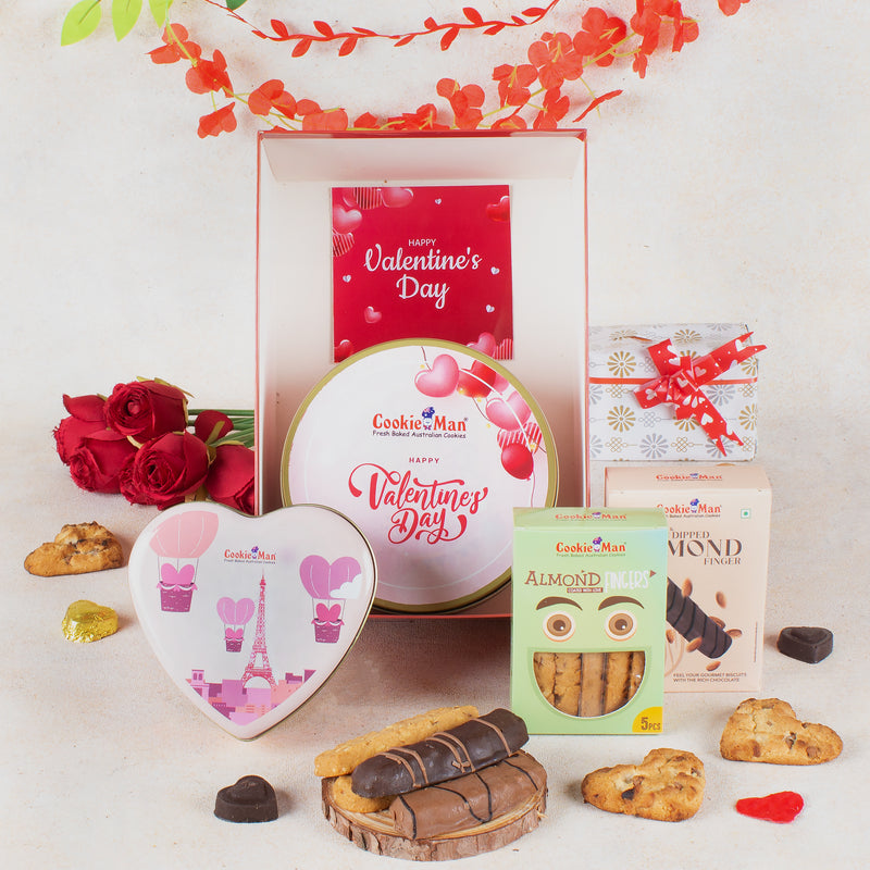 Valentine Hamper - Pink Heart Tin Cookies & Chocolate Treats