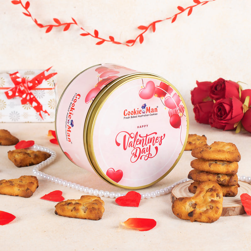 Valentines Heart Shaped Choco Chip Cookies Pink Tin 300g