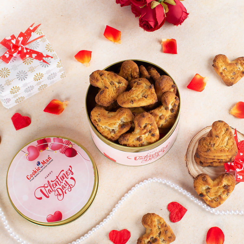 Valentines Heart Shaped Choco Chip Cookies Pink Tin 300g