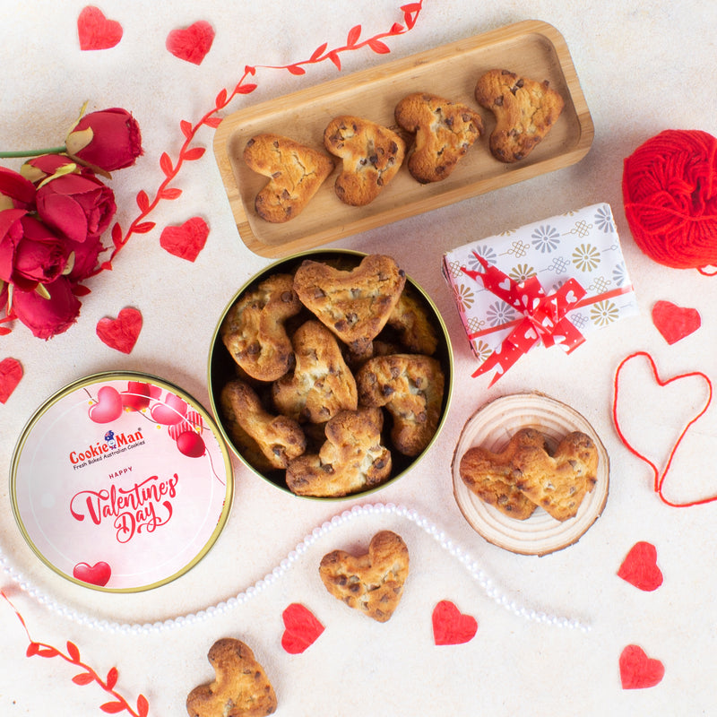 Valentines Heart Shaped Choco Chip Cookies Pink Tin 300g