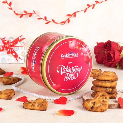 Valentine's Day Heart Shaped Choco Chip Cookies - Red Tin 300g